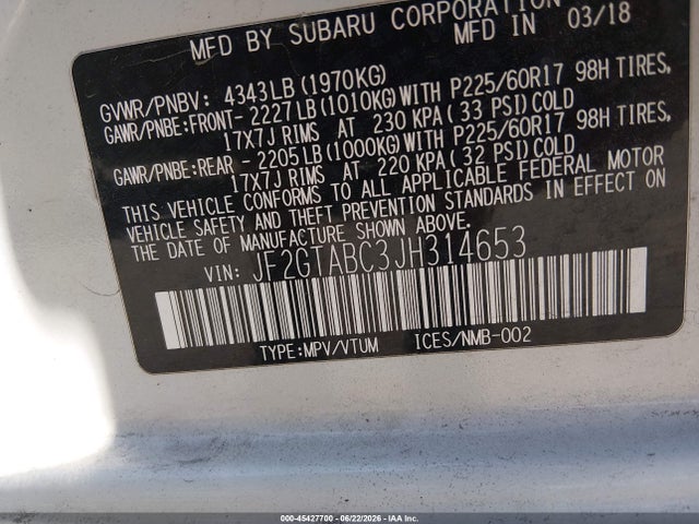 JF2GTABC3JH314653 Subaru Crosstrek 2.0i Premium