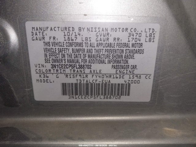 Nissan Versa Note S (sr) 2015 3N1CE2CP5FL388702 Image 9
