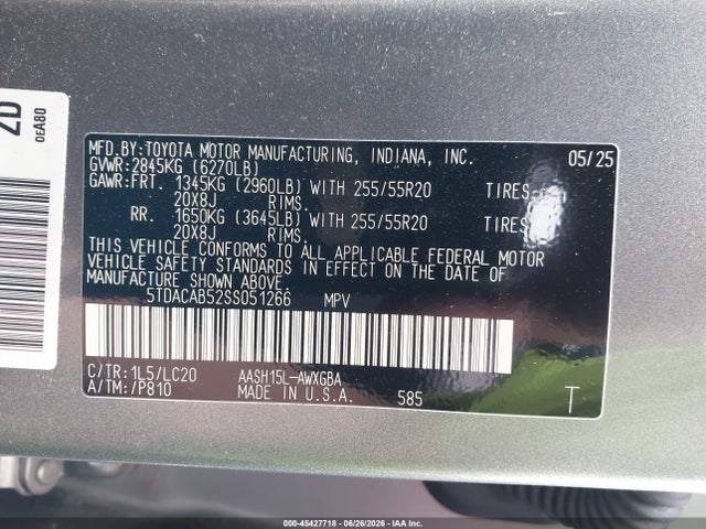 5TDACAB52SS051266 Toyota Grand Highlander Hybrid Limited