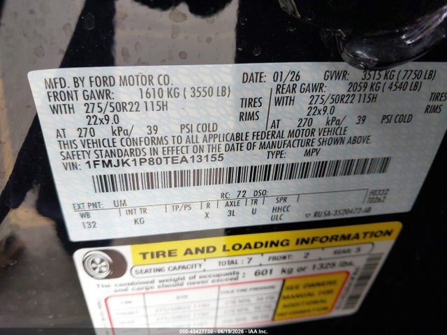 1FMJK1P80TEA13155 Ford Expedition Max King Ranch Max