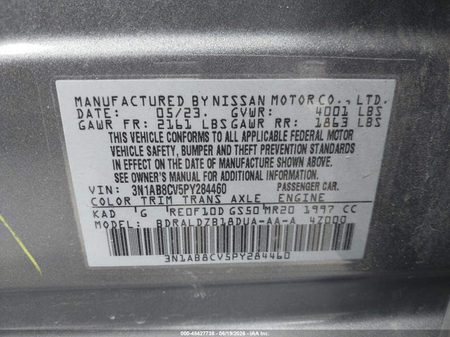 3N1AB8CV5PY284460 Nissan Sentra Sv Xtronic Cvt