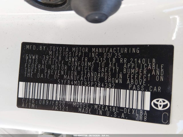5YFB4MDE9SP284392 Toyota COROLLA LE