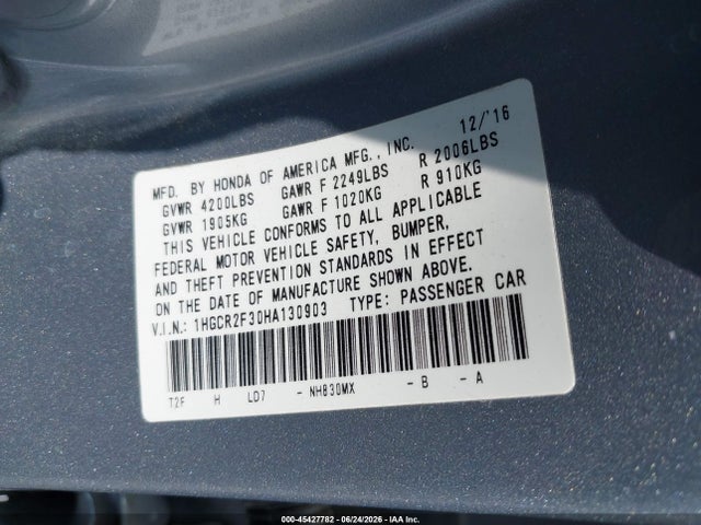 1HGCR2F30HA130903 Honda ACCORD LX