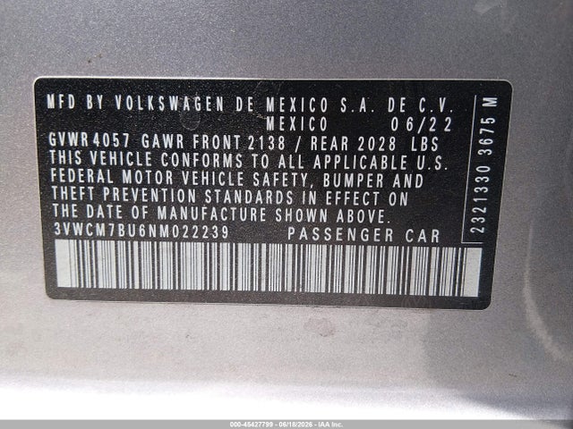 3VWCM7BU6NM022239 Volkswagen Jetta 1.5t S