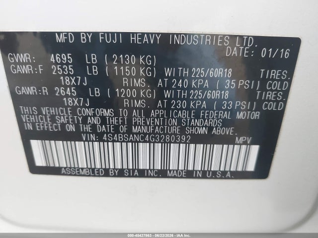 Subaru Outback 2.5i Limited 2016 4S4BSANC4G3280392 Image 9