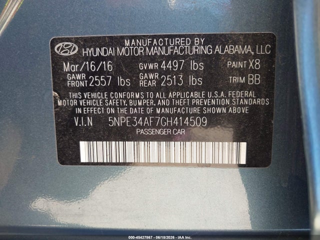 Hyundai Sonata Limited 2016 5NPE34AF7GH414509 Image 9