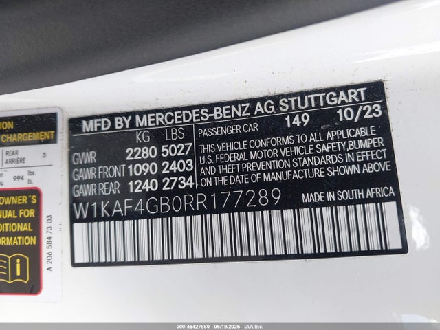 Продажа на аукционе авто 2024 Mercedes-benz C 300, vin: W1KAF4GB0RR177289, номер лота: 45427880