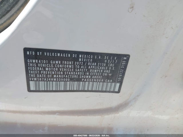 Продажа на аукционе авто 2017 Volkswagen Jetta 1.4t S, vin: 3VW167AJ4HM339000, номер лота: 45427890