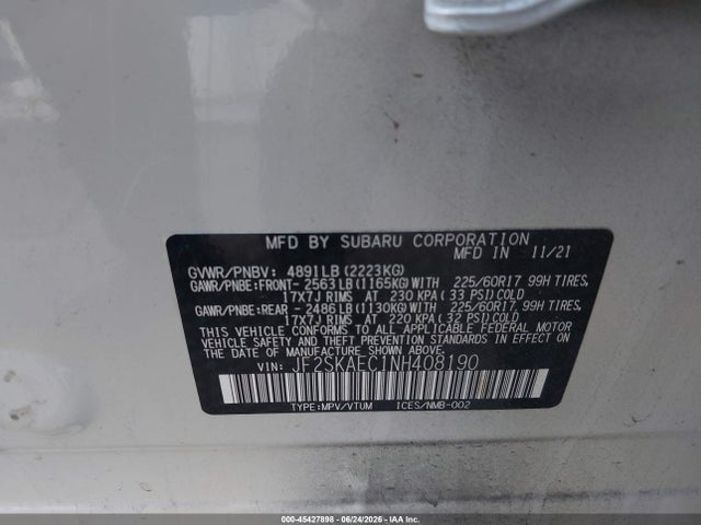 Aukcja sprzedaży 2022 Subaru Forester Premium, vin: JF2SKAEC1NH408190, numer aukcji: 45427898