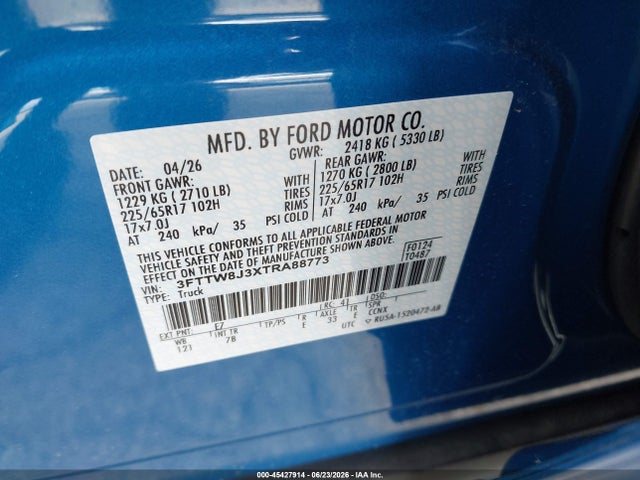 2026 Ford Maverick Xlt მანქანა იყიდება აუქციონზე, vin: 3FTTW8J3XTRA88773, აუქციონის ნომერი: 45427914