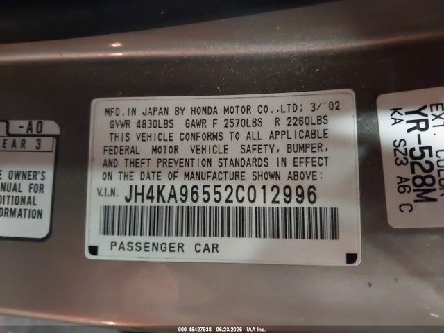 45427938 :رقم المزاد ، JH4KA96552C012996 vin ، 2002 Acura Rl 3.5 مزاد بيع