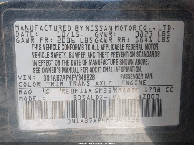 Nissan SENTRA SV 2015 3N1AB7AP4FY349828 Image 9