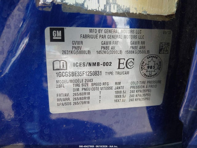1GCGSBE35F1250831 Chevrolet Colorado Lt