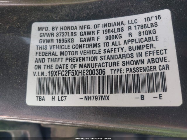Honda Civic Lx 2017 19XFC2F5XHE200306 Image 9