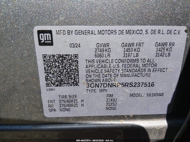 45427974 :رقم المزاد ، 3GN7DNRP5RS237516 vin ، 2024 Chevrolet Equinox Ev Rs مزاد بيع