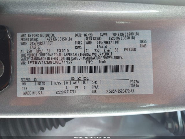 Ford F-150 Xlt 2020 1FTEW1CB9LKE71127 Image 9