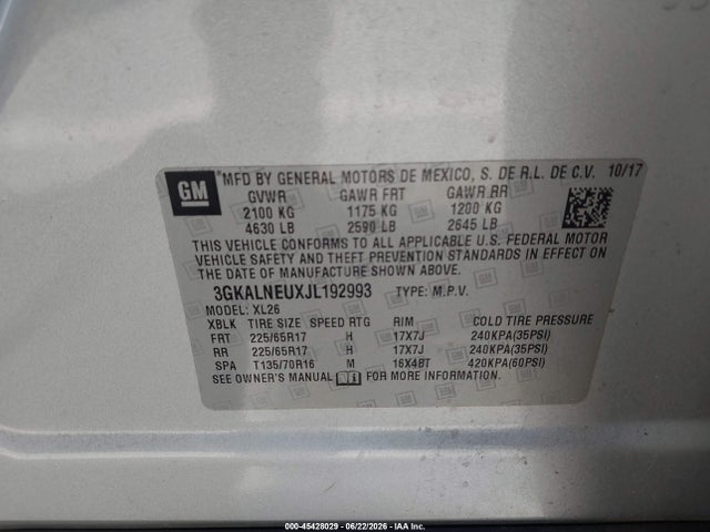 Aukcja sprzedaży 2018 Gmc Terrain Sle Diesel, vin: 3GKALNEUXJL192993, numer aukcji: 45428029