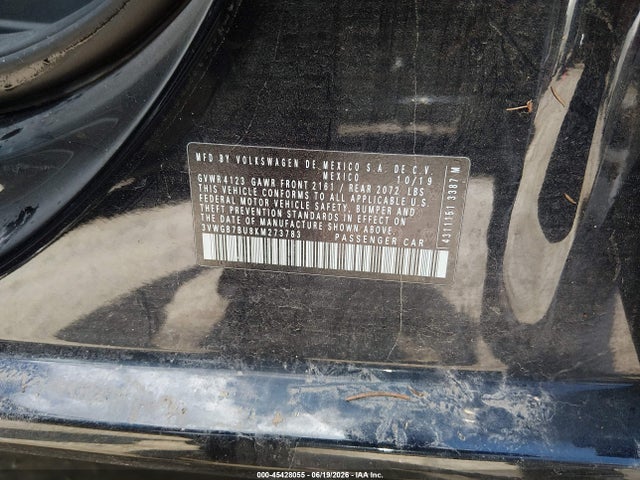 45428055 :رقم المزاد ، 3VWGB7BU8KM273783 vin ، 2019 Volkswagen Jetta 1.4t Sel Premium مزاد بيع