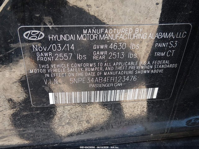 Hyundai Sonata Limited 2.0t 2015 5NPE34AB4FH123476 Image 9