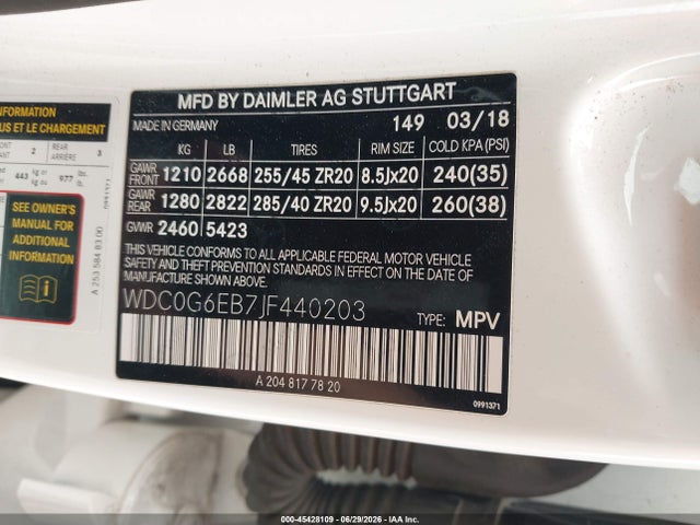 WDC0G6EB7JF440203 Mercedes-Benz Amg Glc 43 4matic