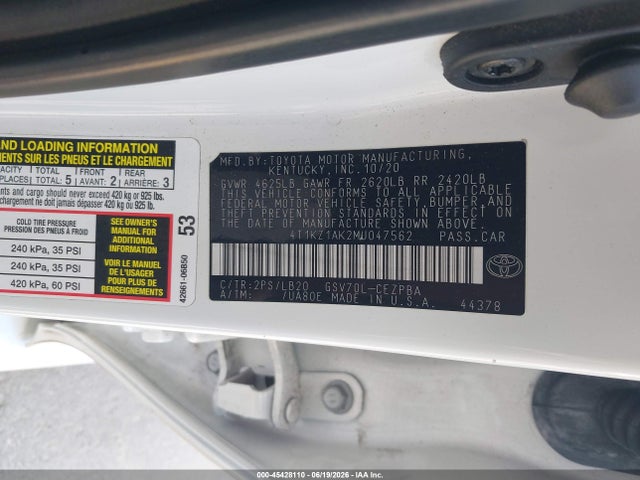 4T1KZ1AK2MU047562 Toyota Camry Xse V6