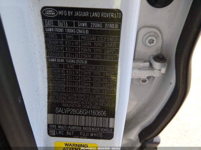 Продаж на аукціоні авто 2016 Land Rover Range Rover Evoque Se/se Premium, vin: SALVP2BG6GH160606, номер лоту: 45428123