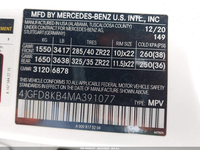 4JGFD8KB4MA391077 Mercedes-Benz Amg Gle 63 Coupe S 4matic