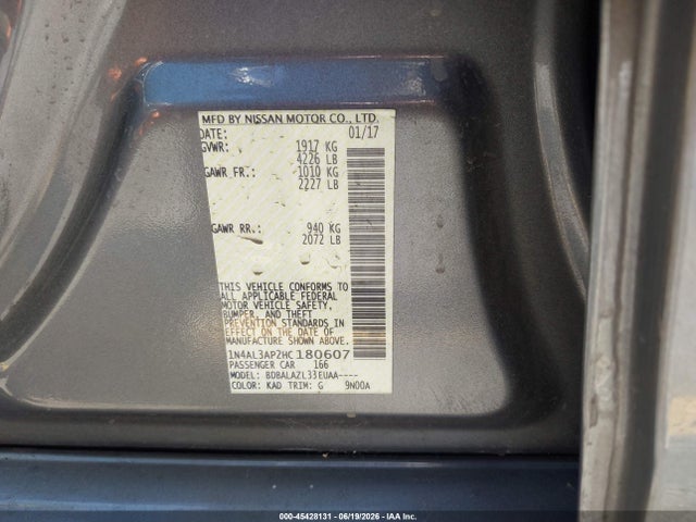Nissan ALTIMA 2.5 2017 1N4AL3AP2HC180607 Image 9