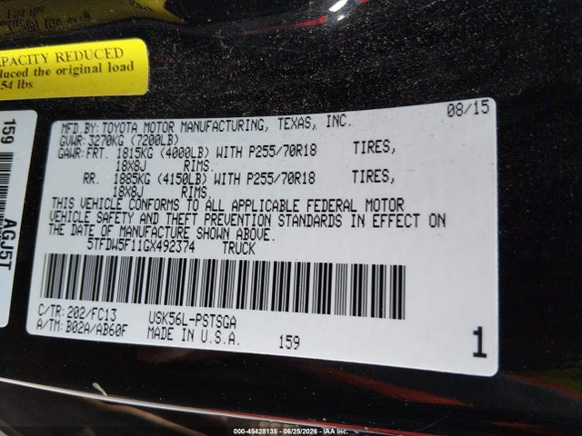 5TFDW5F11GX492374 Toyota Tundra Sr5 5.7l V8