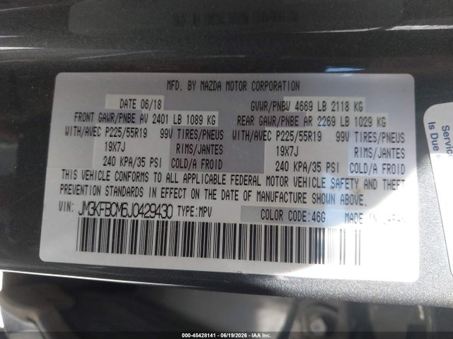 JM3KFBCM6J0429430 Mazda Cx-5 Touring