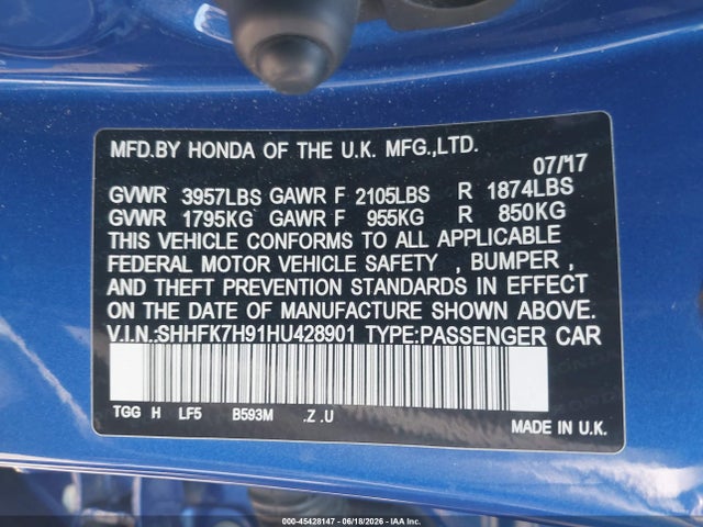 SHHFK7H91HU428901 Honda Civic Sport Touring