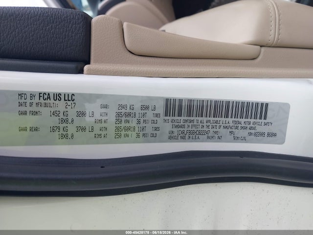Продажа на аукционе авто 2017 Jeep Grand Cherokee Limited 4x4, vin: 1C4RJFBG6HC822247, номер лота: 45428178