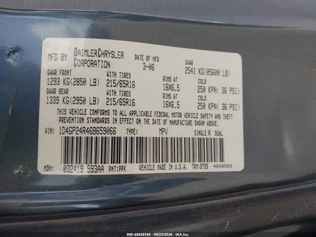 Aukcja sprzedaży 2006 Dodge Grand Caravan Se, vin: 1D4GP24R46B659066, numer aukcji: 45428184