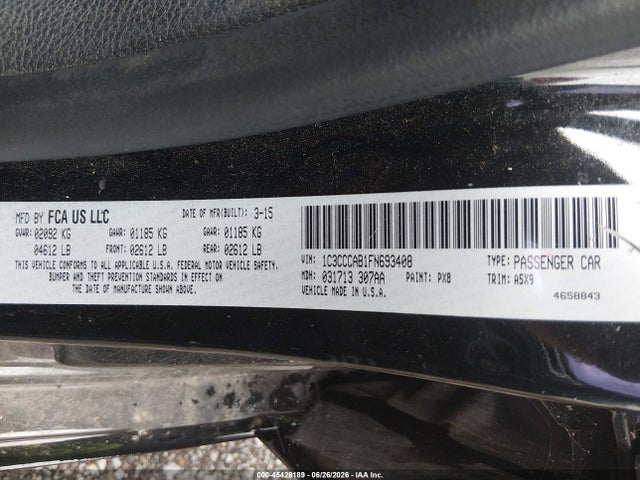 2015 Chrysler 200 Limited მანქანა იყიდება აუქციონზე, vin: 1C3CCCAB1FN693408, აუქციონის ნომერი: 45428189