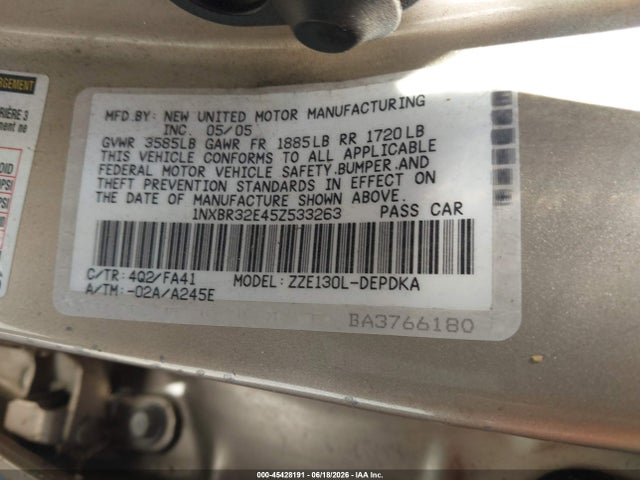 Aukcja sprzedaży 2005 Toyota Corolla Ce, vin: 1NXBR32E45Z533263, numer aukcji: 45428191