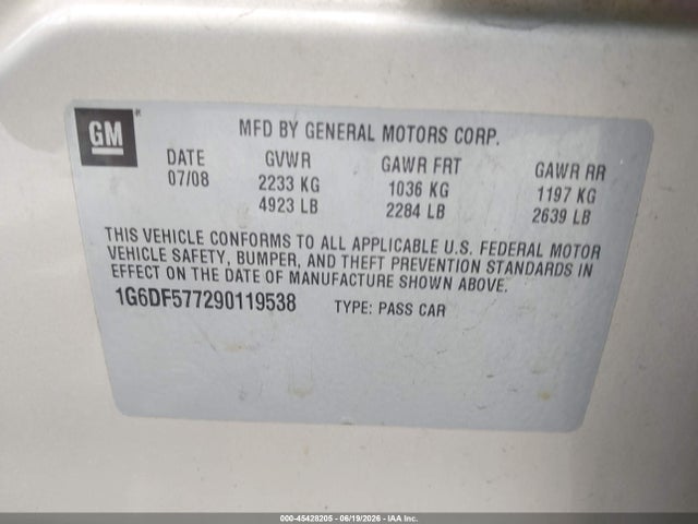 Продажа на аукционе авто 2009 Cadillac Cts Rwd W/1sa, vin: 1G6DF577290119538, номер лота: 45428205