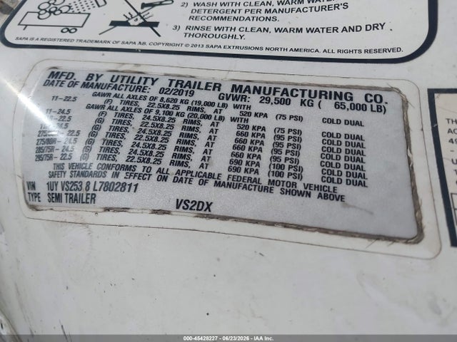45428227 :رقم المزاد ، 1UYVS2538L7802811 vin ، 2020 Utility Trailer Mfg Utility Trailer Mfg مزاد بيع