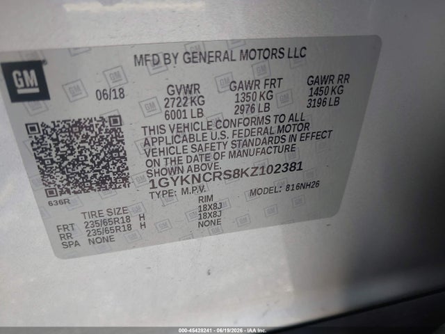 Aukcja sprzedaży 2019 Cadillac Xt5 Luxury, vin: 1GYKNCRS8KZ102381, numer aukcji: 45428241