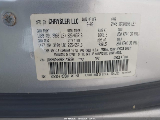 Aukcja sprzedaży 2008 Dodge Grand Caravan Se, vin: 1D8HN44H68B149820, numer aukcji: 45428297