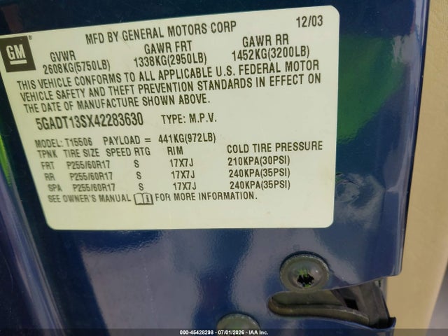 Продажа на аукционе авто 2004 Buick Rainier Cxl, vin: 5GADT13SX42283630, номер лота: 45428298