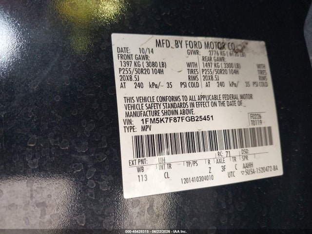 Ford Explorer Limited 2015 1FM5K7F87FGB25451 Image 9