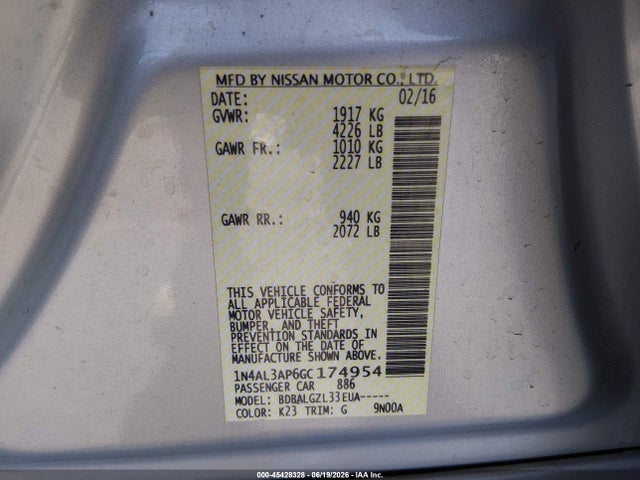1N4AL3AP6GC174954 Nissan Altima 2.5/2.5 S/2.5 Sl/2.5 Sr/2.5 Sv