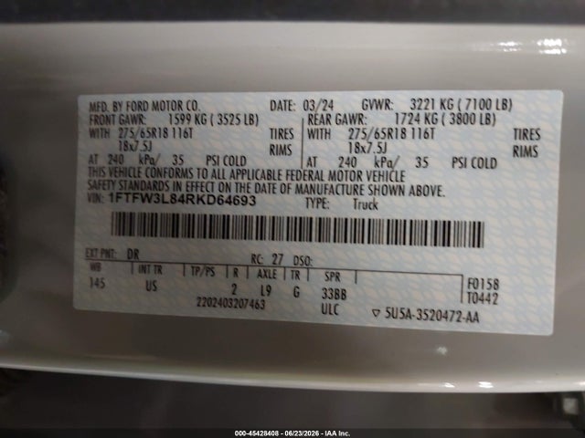 Ford F-150 Xlt 2024 1FTFW3L84RKD64693 Image 9