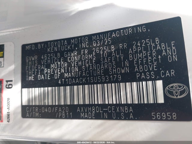 Toyota CAMRY LE 2025 4T1DAACK1SU593179 Image 9