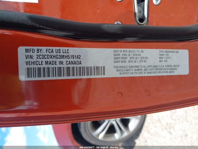 Продажа на аукционе авто 2021 Dodge Charger Gt Rwd, vin: 2C3CDXHG3MH519142, номер лота: 45428477