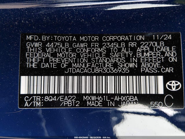 Aukcja sprzedaży 2024 Toyota Prius Prime Xse, vin: JTDACACU8R3036935, numer aukcji: 45428480