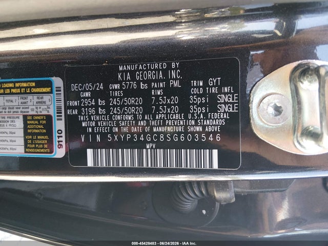 Aukcja sprzedaży 2025 Kia Telluride Ex, vin: 5XYP34GC8SG603546, numer aukcji: 45428483