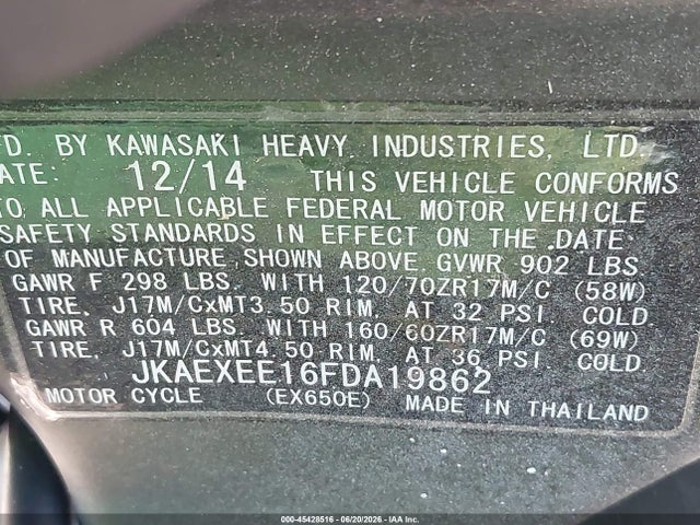 Kawasaki Ex650 E 2015 JKAEXEE16FDA19862 Image 10