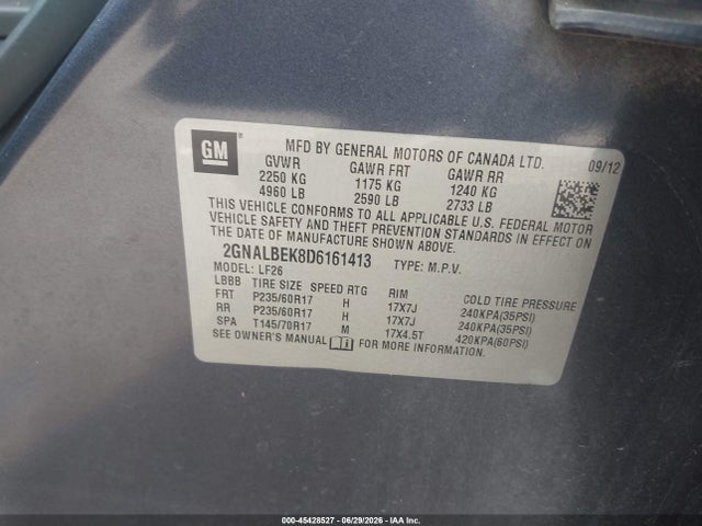 Продаж на аукціоні авто 2013 Chevrolet Equinox Ls, vin: 2GNALBEK8D6161413, номер лоту: 45428527