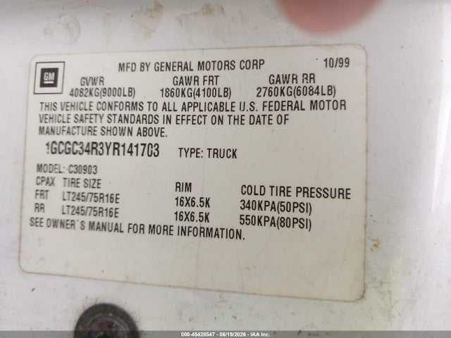 Продаж на аукціоні авто 2000 Chevrolet C3500, vin: 1GCGC34R3YR141703, номер лоту: 45428547